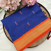 Vriksham Blue With Orange Border-Kalyani Cotton Saree-VS4594